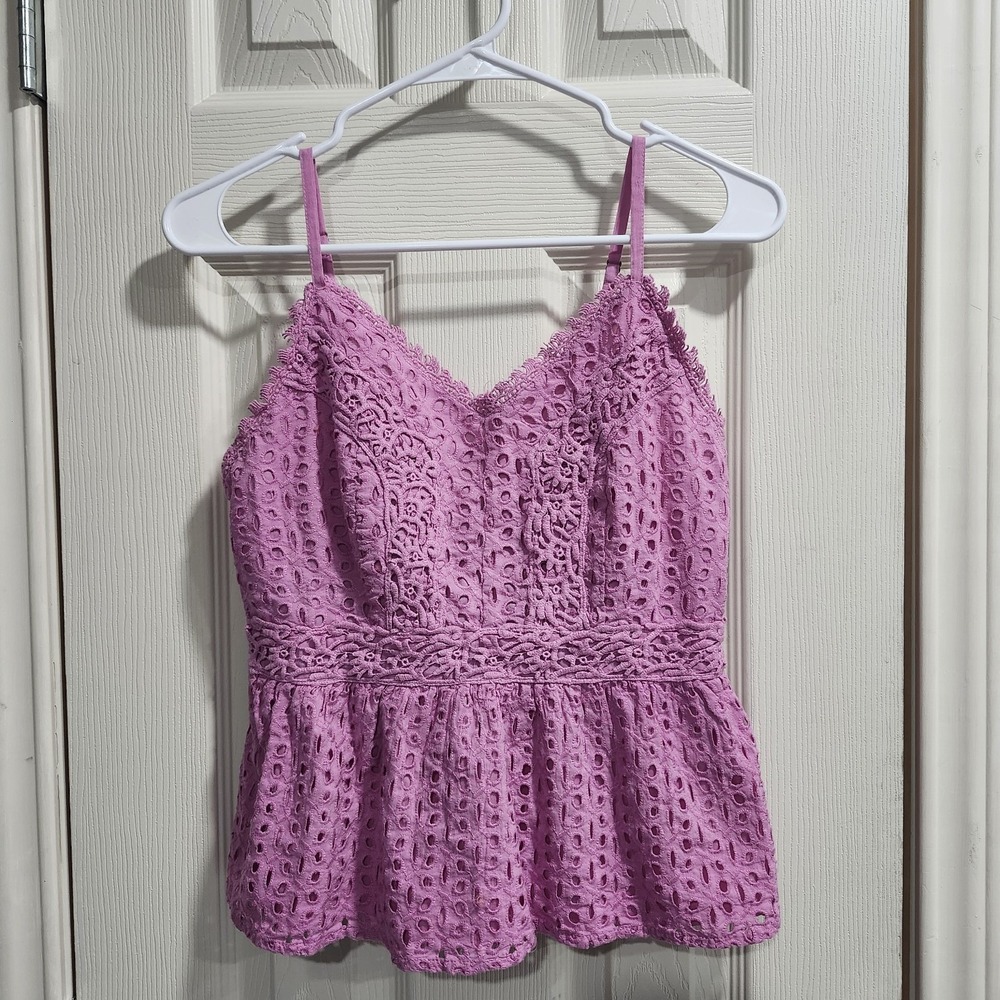 Japna Lavender Eyelet Lace Peplum Tank Top